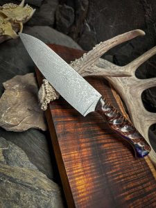 The Santoku Knife, hunting knife, chef knife, hunting knife usa, handmade hunting knife, hunting knife under 100$, best hunting knife, Nitro V steel knife, koa wood knife